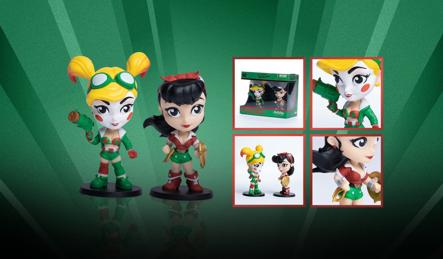 HARLEY QUINN AND WONDER WOMAN HOLIDAY EDITION DC LIL BOMBSHELLS VINYL FIGURES (CRYPTOZOIC STORE EXCLUSIVE)