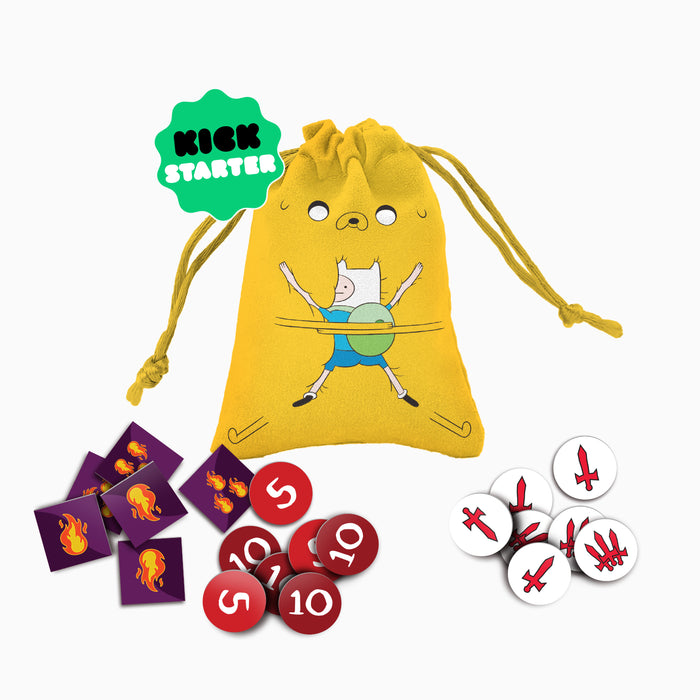Adventure Time Card Wars: Acrylic Burn, Attack, & Mega HP Tokens & Bag (Kickstarter Exclusive)