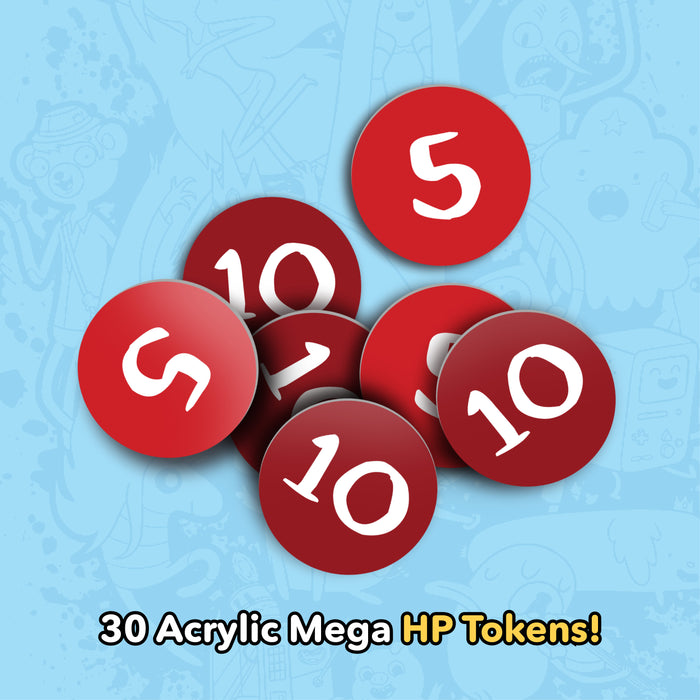 Adventure Time Card Wars: Acrylic Burn, Attack, & Mega HP Tokens & Bag (Kickstarter Exclusive)