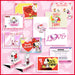 Collection of Valentine's Day-themed cards with cartoon characters on a pink background