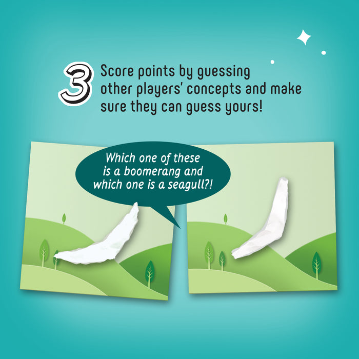 Tear-a-Part gameplay step: score points by guessing other players' concepts and having them guess yours